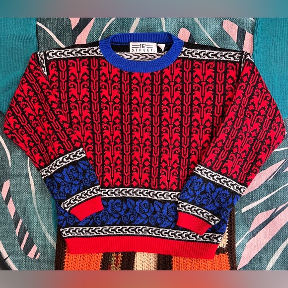 Vintage 16th Street Art Deco Style Abstract  Patterned Knit Sweater - Picture 1 of 10